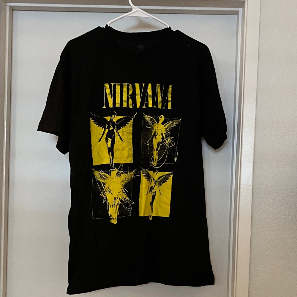 NIRVANA Black Tee with Yellow Angel Graphic